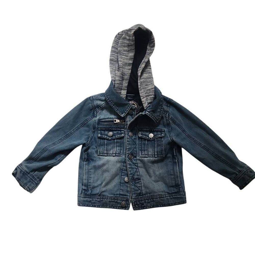 Urban Republic Boys Size 3T Blue Jean Jacket with Gray Marled Hood